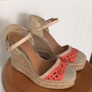Coach Crochet Espadrille Platform Wedge Sandals